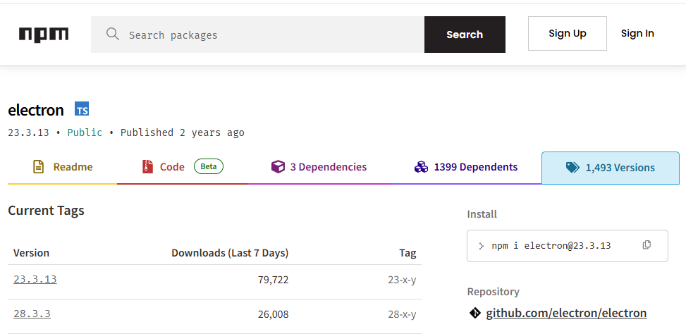 npm Electron popular version proof