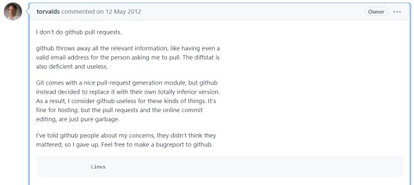 Linus 怒批 GitHub:制造了毫无用处的垃圾合并信息Linus 怒批 GitHub:制造了毫无用处的垃圾合并信息
