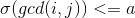 \sigma(gcd(i,j))<=a