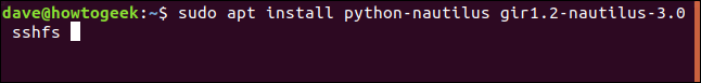 sudo apt install python-nautilus gir1.2-nautilus-3.0 sshfs in a terminal window