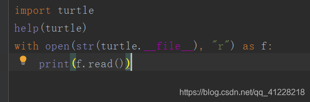 import turtlehelp(turtle)with open(str(turtle.___file___), "r") as f:print(f.read())