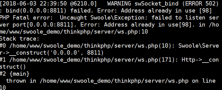 bind (ERROR 502): bind(0.0.0.0:8811) failed. Error: Address