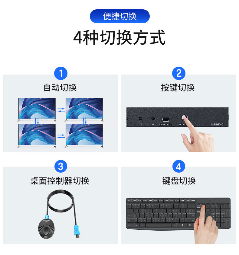 迈拓维矩工业级4进1出HDMI KVM多电脑切换器详情