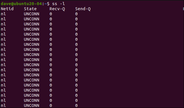 ss -l in a terminal window.