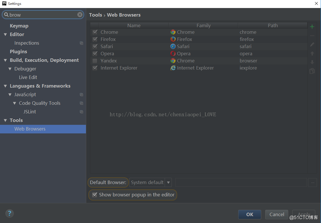 webstorm 设置默认浏览器中打开快捷键