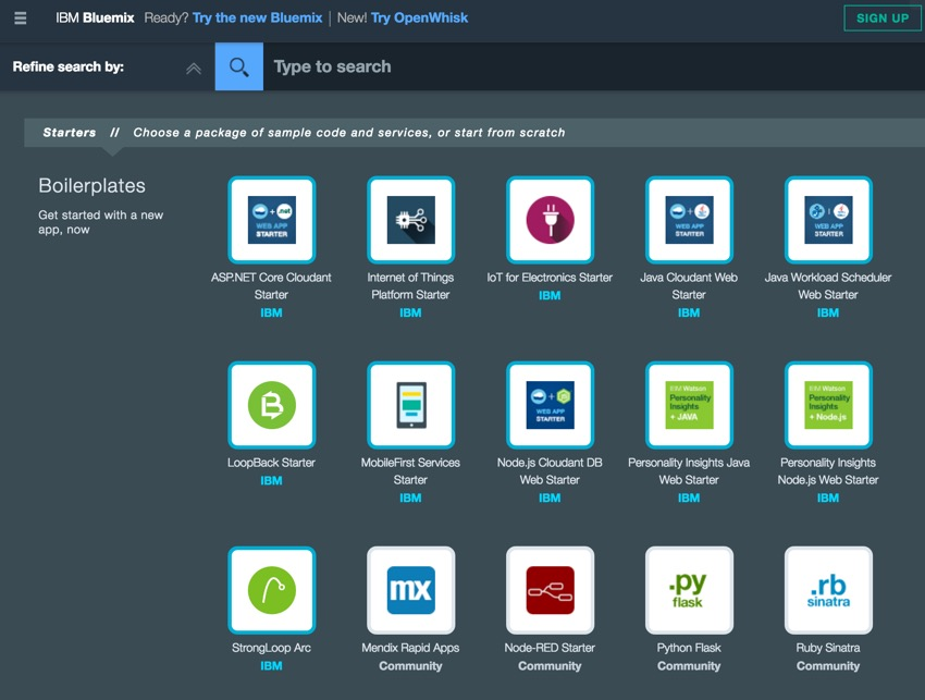 IBM Bluemix IoT手势-样板菜单