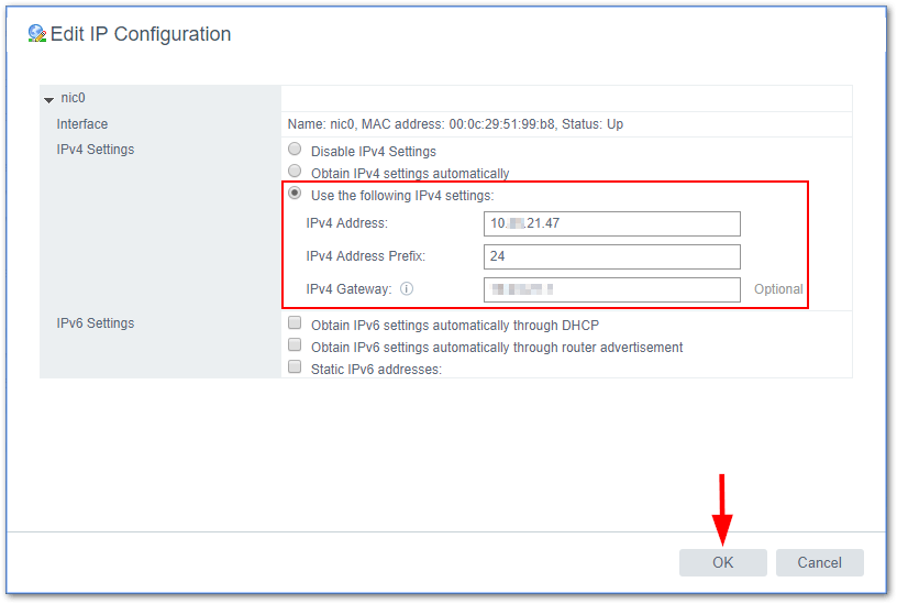 Change The vCenter Server Appliance IP Address IP