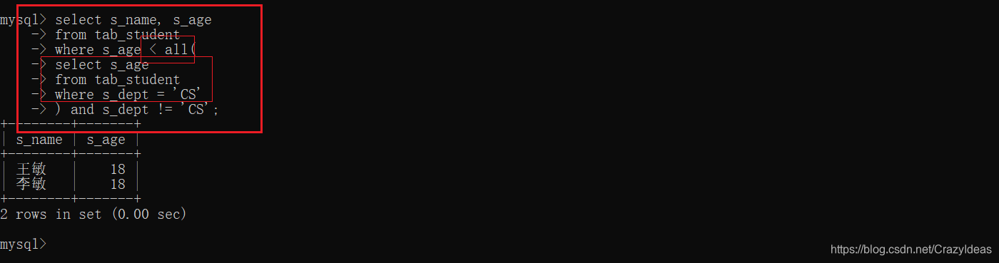 子查询和all关键字