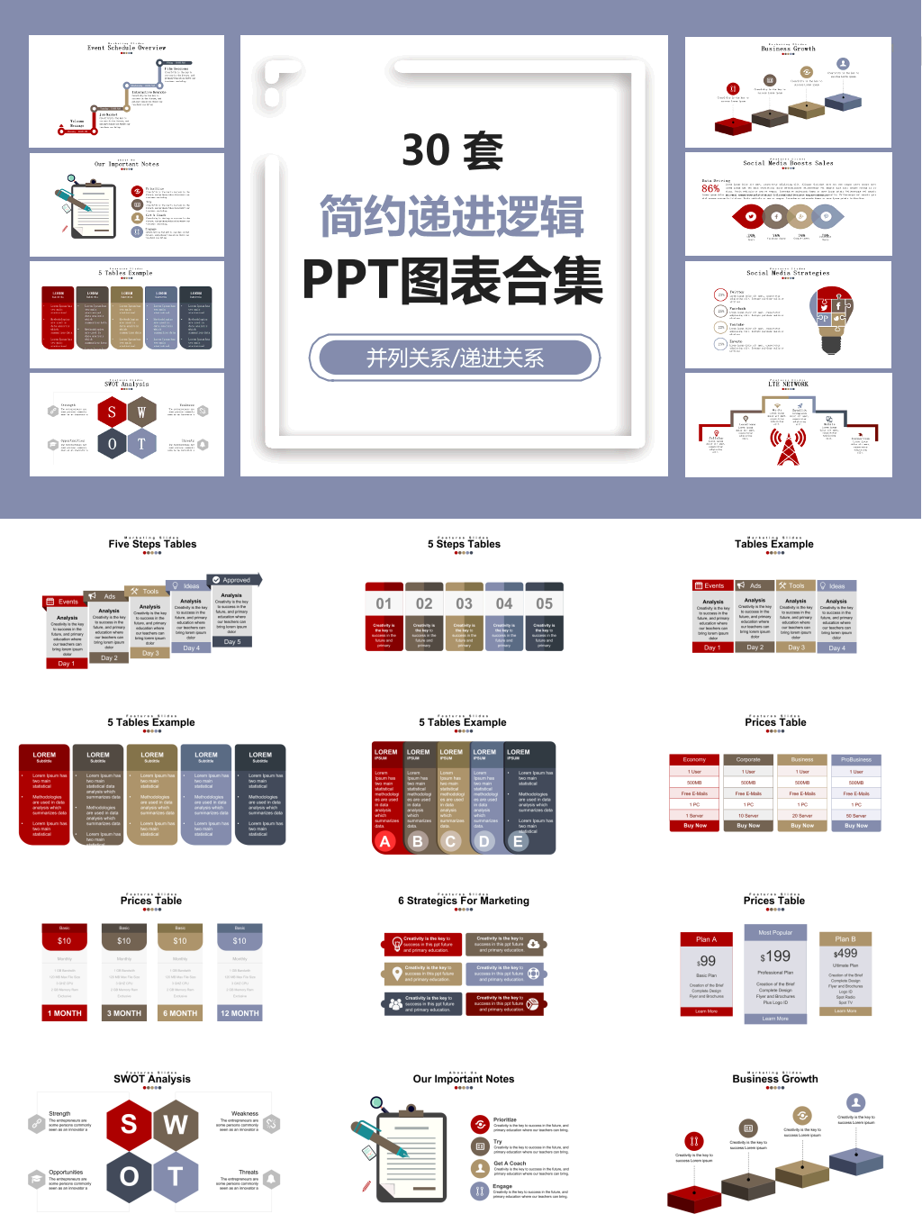 简约递进逻辑PPT图表合集