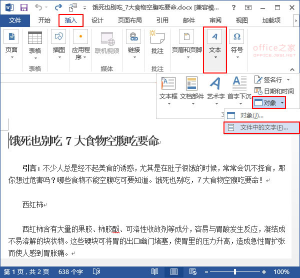 插入文件中的文字