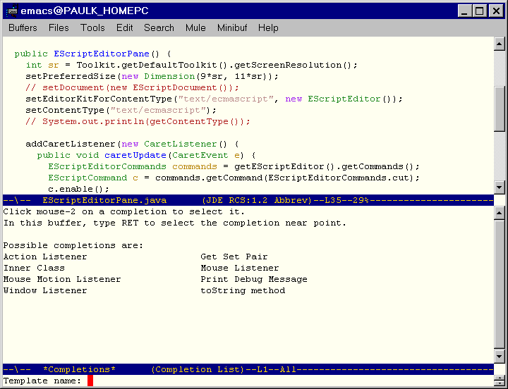 Screenshot showing template completion    buffer.
