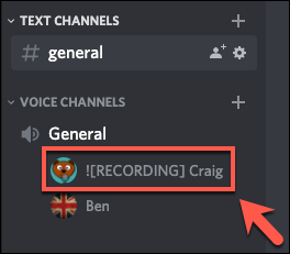 Craig Discord bot in recording status