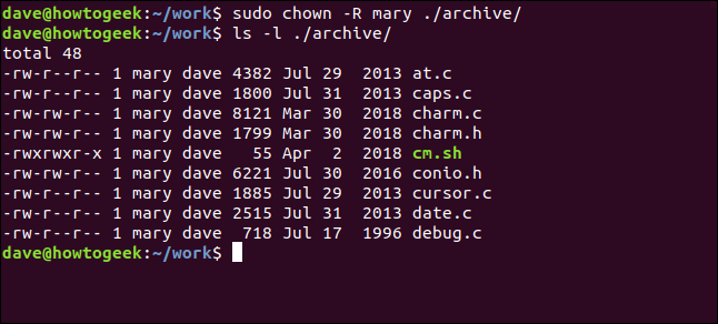 ls -l ./archive/ in a terminal window