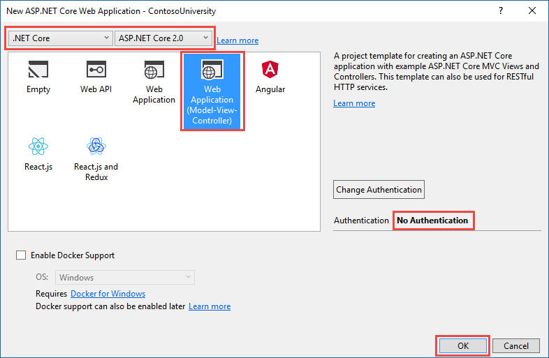 “新建 ASP.NET 项目”对话框