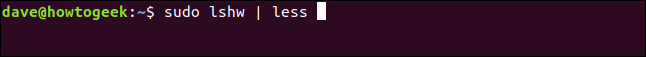 sudo lshw | less in a terminal window