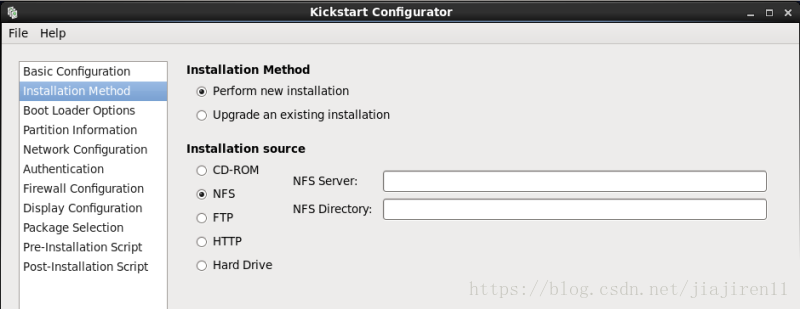 system-config-kickstart 命令界面