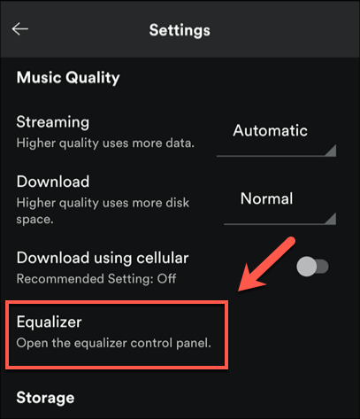 Tap "Equalizer" on Android