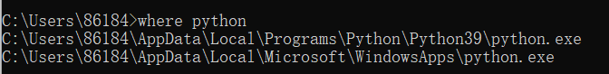 可以看到我的电脑中有两个版本的python