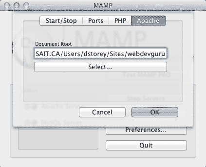 MAMP Apache document root preferences