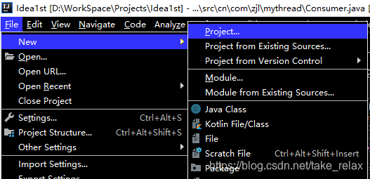 File=>New=>Project