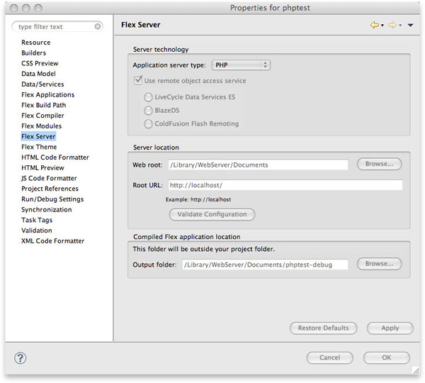 Flex Server settings