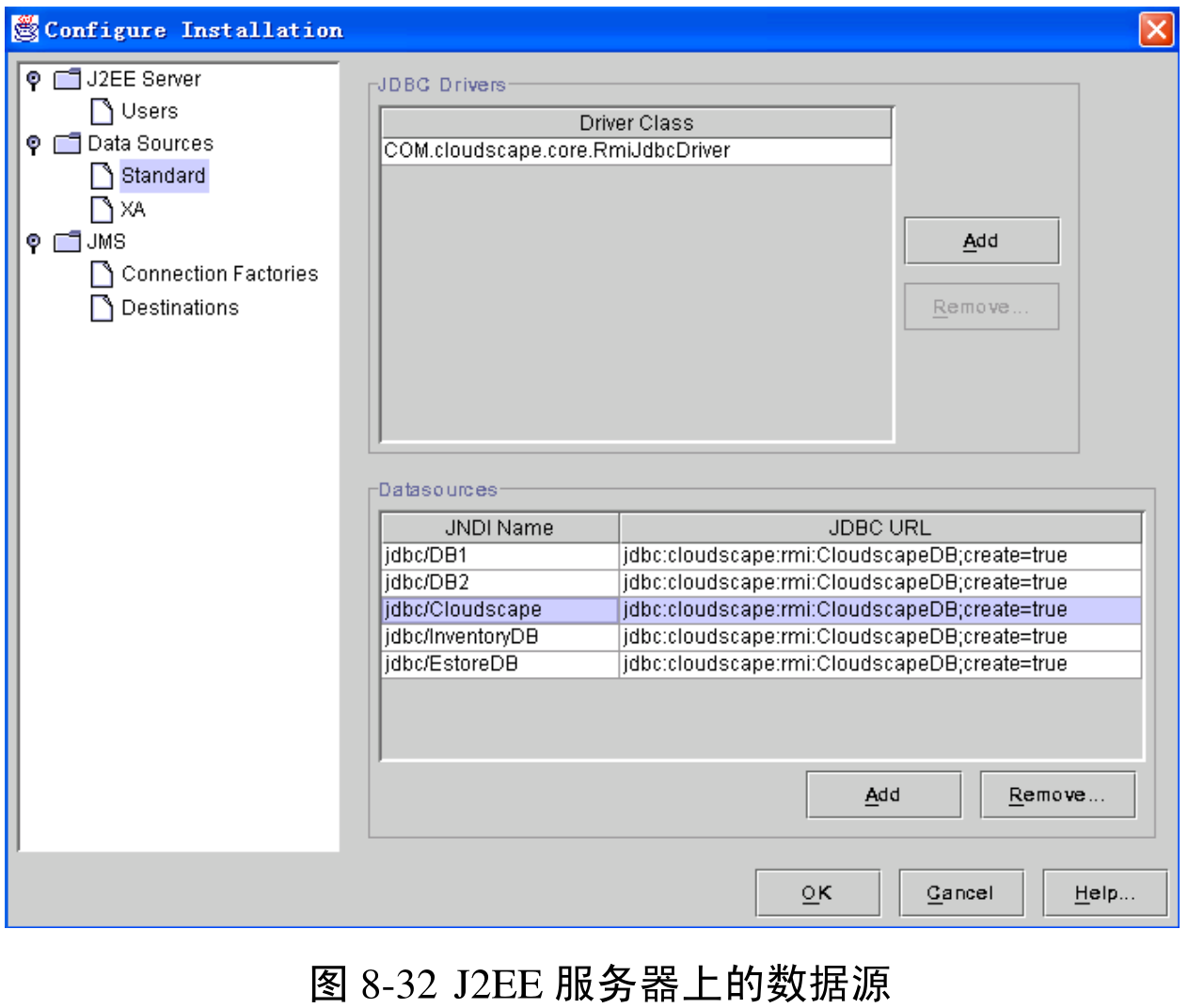 图8-32 J2EE 服务器上的数据源