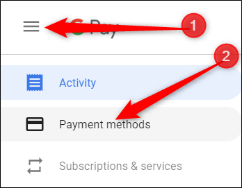 Click the hamburger menu icon, then click Payment Methods