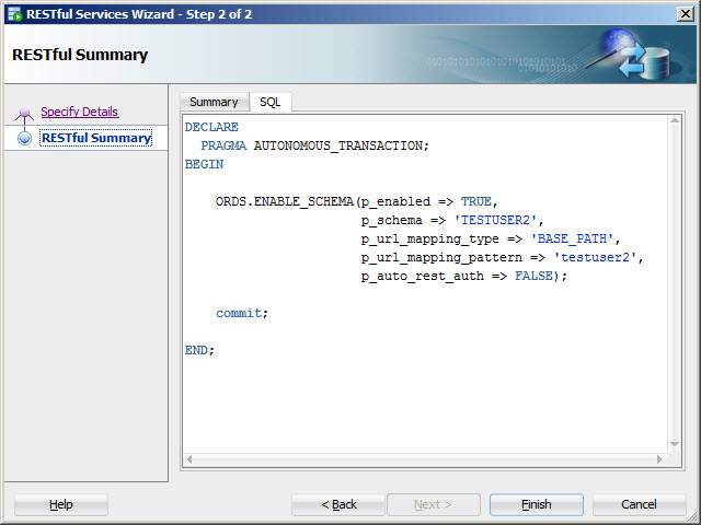 Enable ORDS for a Schema : Specify Details 3