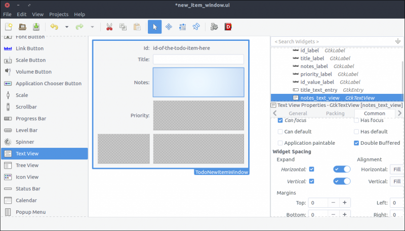 GTK+ ToDo new item with grid and labels