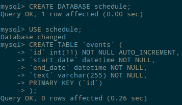 MySQL database creation