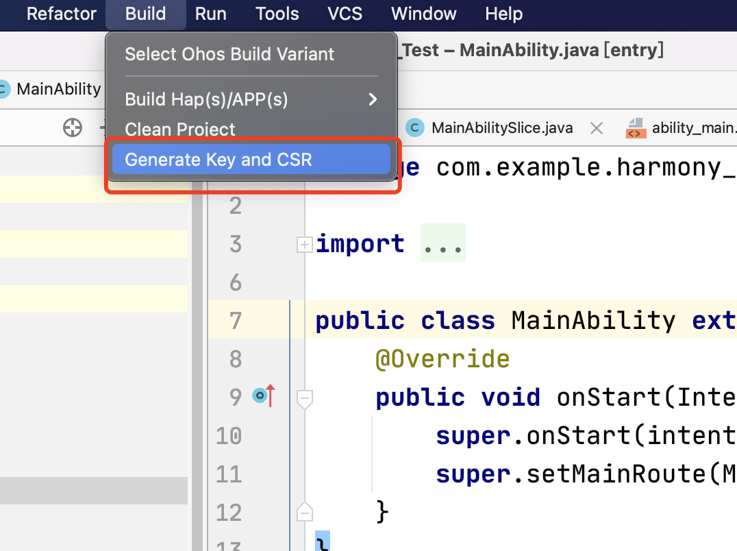 Build > Generate Key and CSR