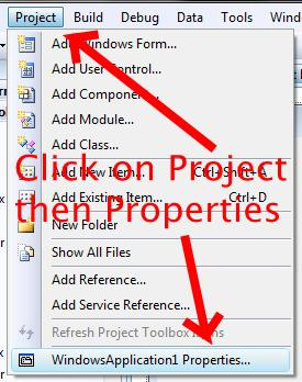 Click on Project --> Properties