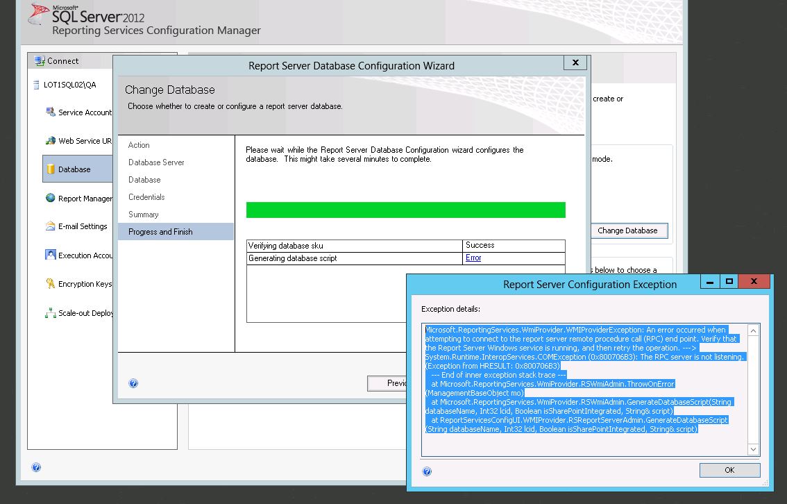 SSRS 2012 创建ReportServer数据库失败: The RPC server is not listening. (Exception  from HRESULT: 0x800706B3)...-CSDN博客