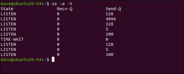  ss -a -t in a terminal window.