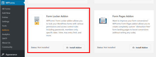 Installing the Form Locker addon for WPForms