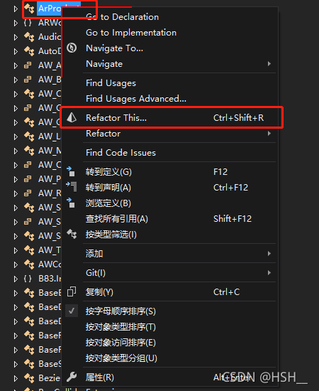 右键类，并选择refactor this