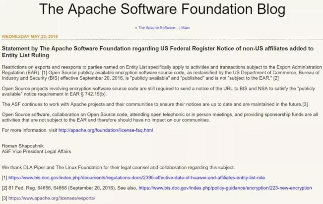 Apache官方强心剂：开源不受出口管理条例约束！Apache官方强心剂：开源不受出口管理条例约束！