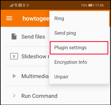 Plugin settings menu item