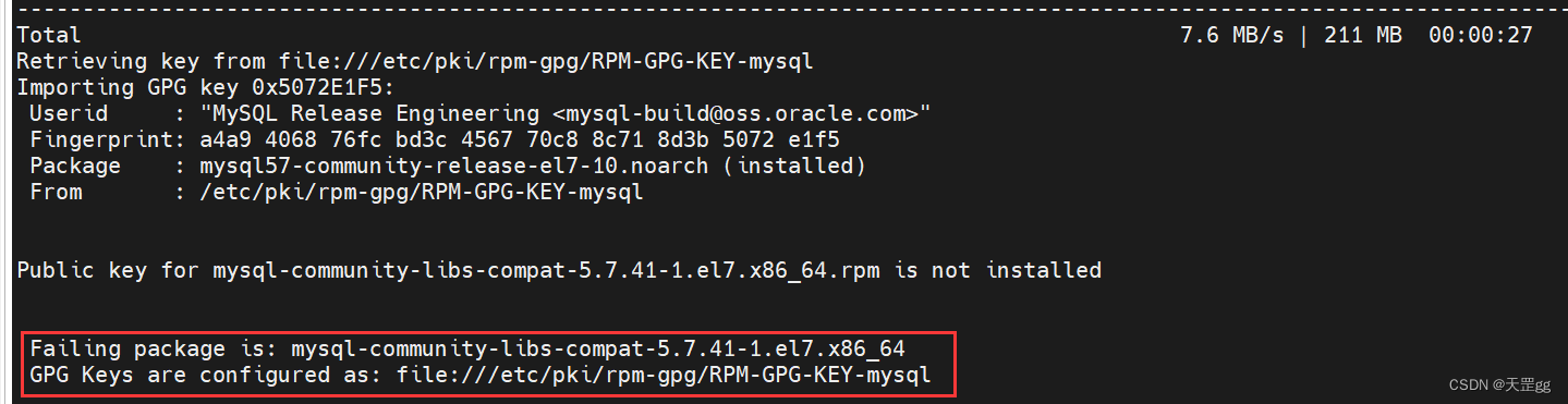 GPG Keys are configured as: file:///etc/pki/rpm-gpg/RPM-GPG-KEY-mysql