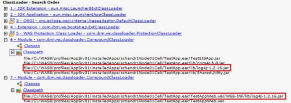 图20.由应用程序和WEB类加载器加载的log4j jar
