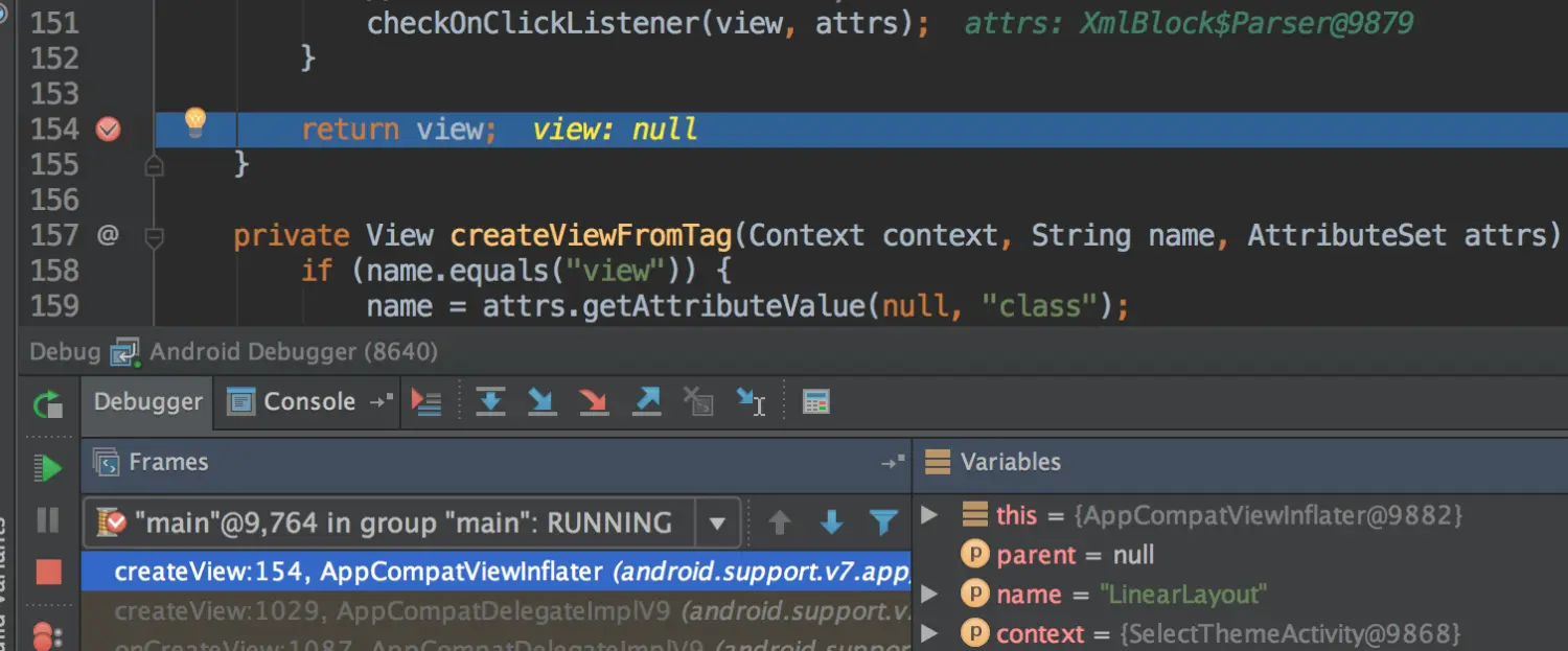 AppCompatViewInflater#createView并没有对布局进行创建对象