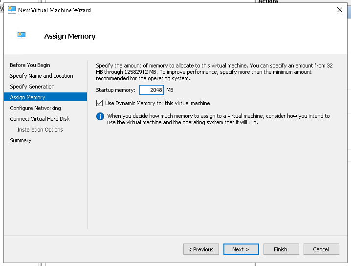 Set Memory Size For VM In Hyper-V