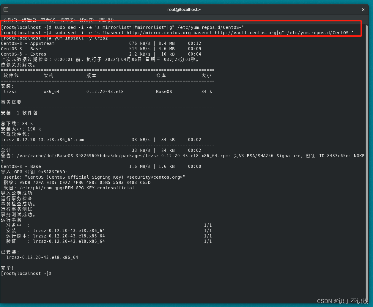 使用centos8安装上传下载工具包rzsz时报错下载元数据失败_error