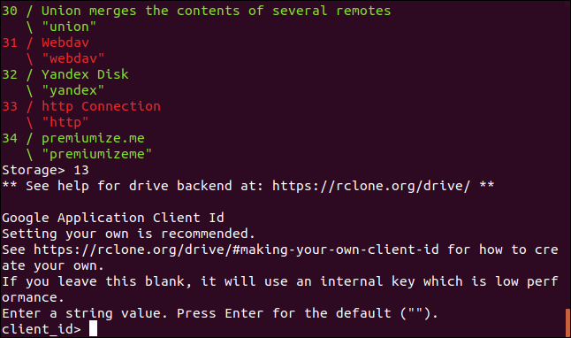 Prompt for a Google application client id in a terminal window