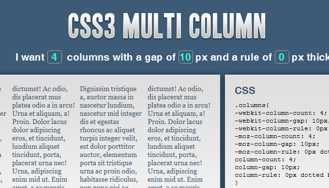 CSS3 Multi Column Layout Generator