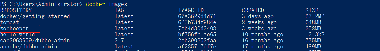 如何查看镜像 docker images 第一列则为镜像名字