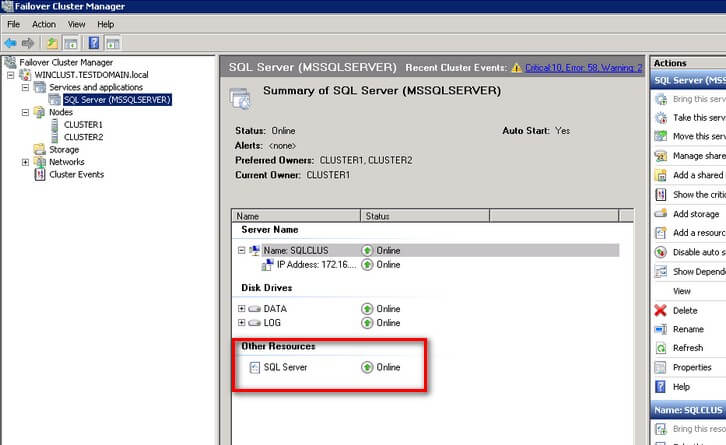 failover cluster sql server other resources