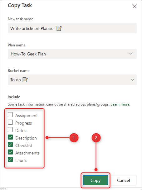 The "Copy Task" panel.