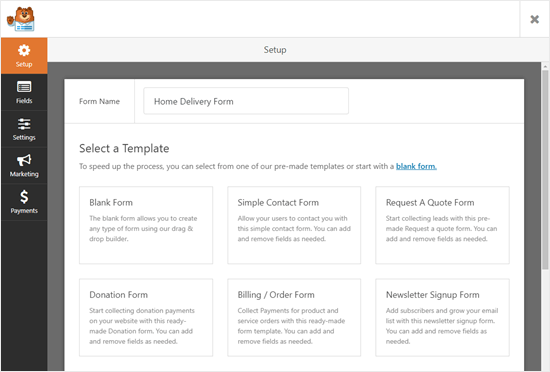 Select the 'Billing / Order Form' template to get started