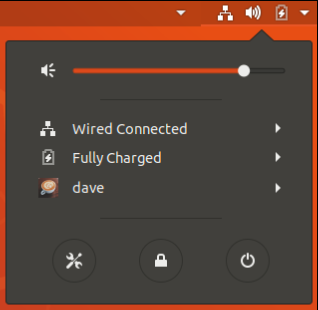 System menu showing the user name